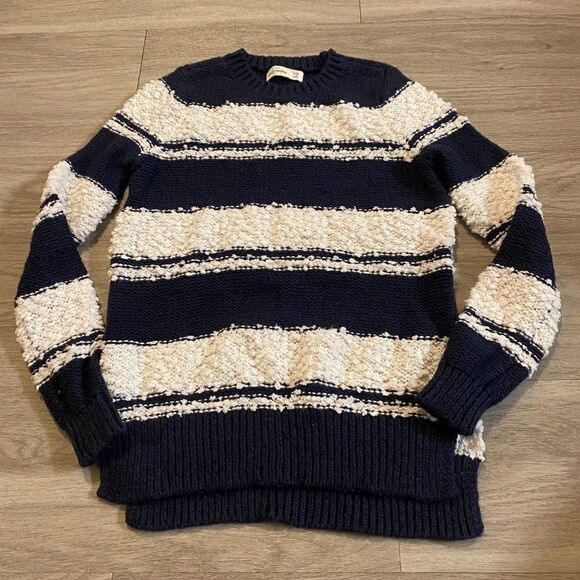 Abercrombie kids blue/white soft striped comfort king sleeve pullover sweater si - Picture 1 of 7